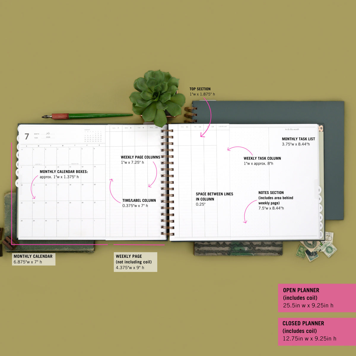 2024 Vertical Weekly Planner, Evergreen