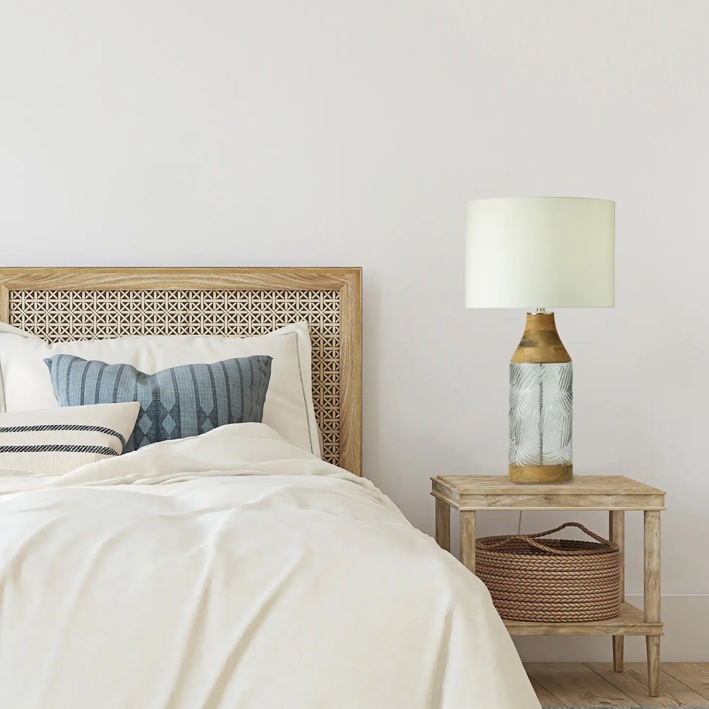 26"H Coco Glass and Mango Wood Table Lamp