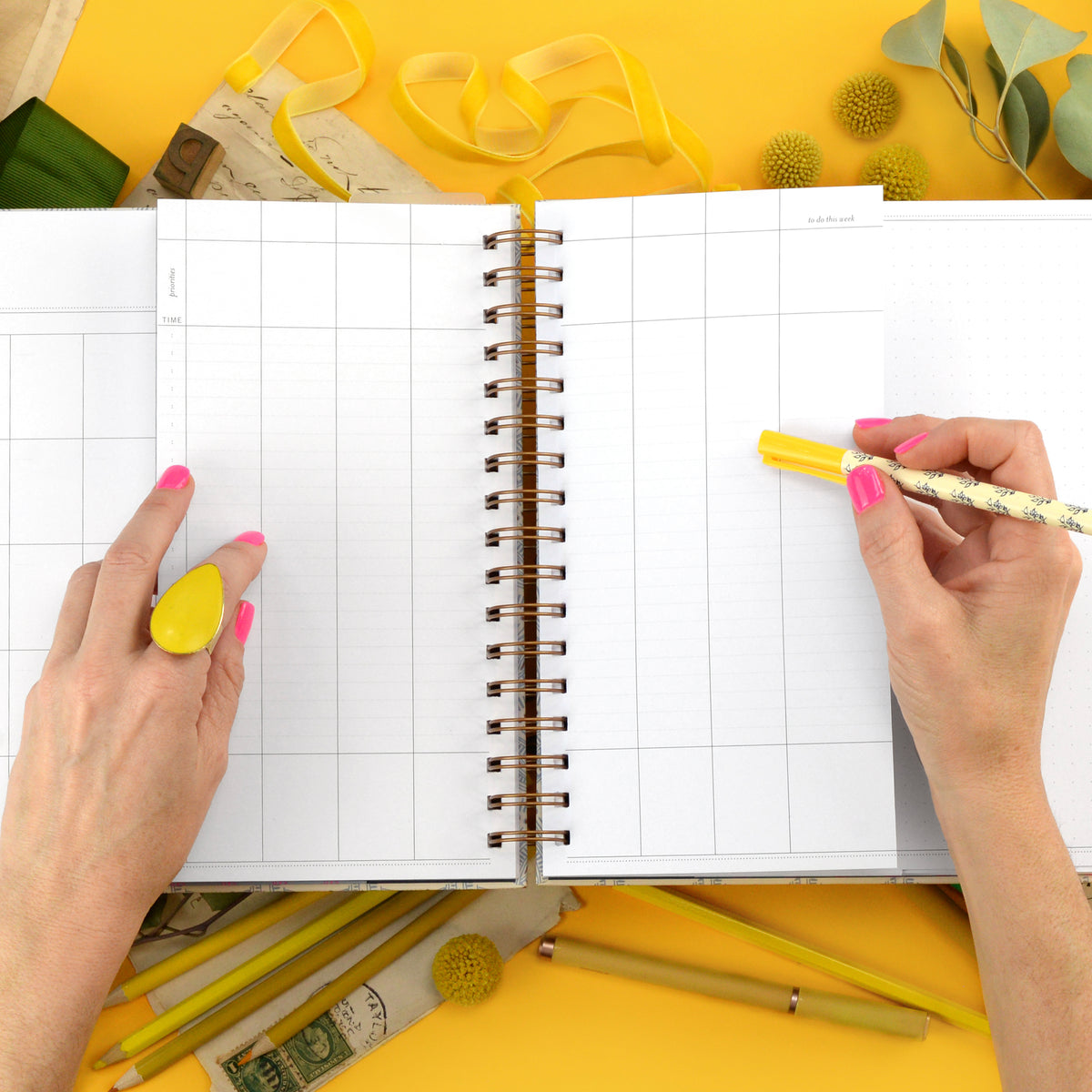 Undated Vertical Weekly Planner, Blue Skies