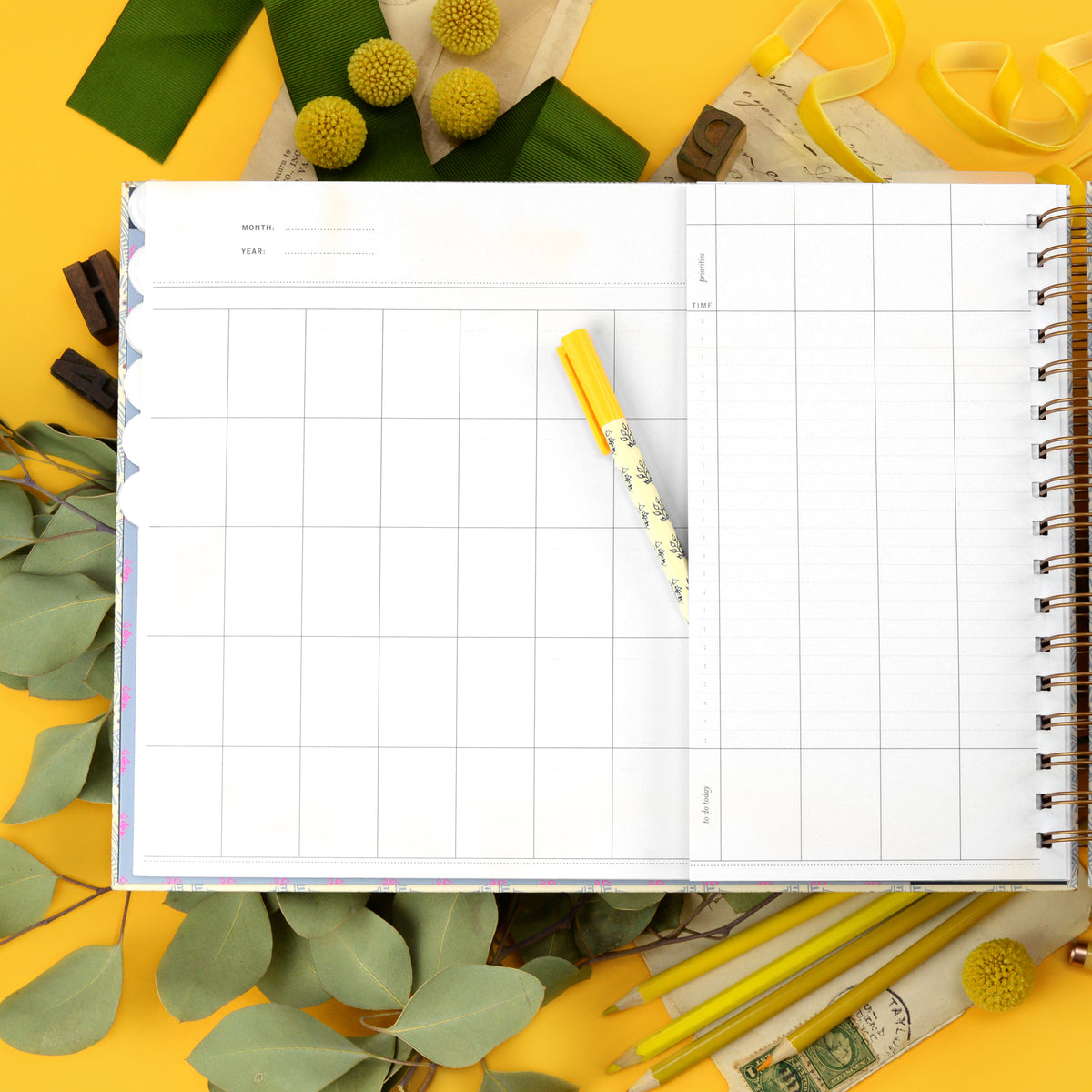 Undated Vertical Weekly Planner, Blue Skies