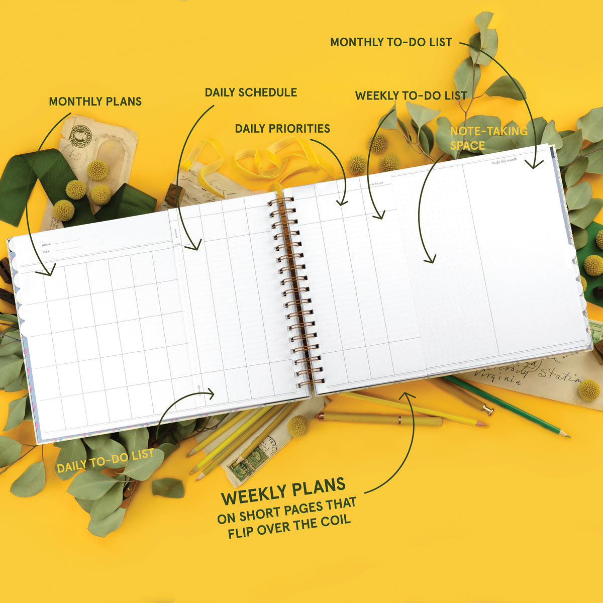 Undated Vertical Weekly Planner, Blue Skies