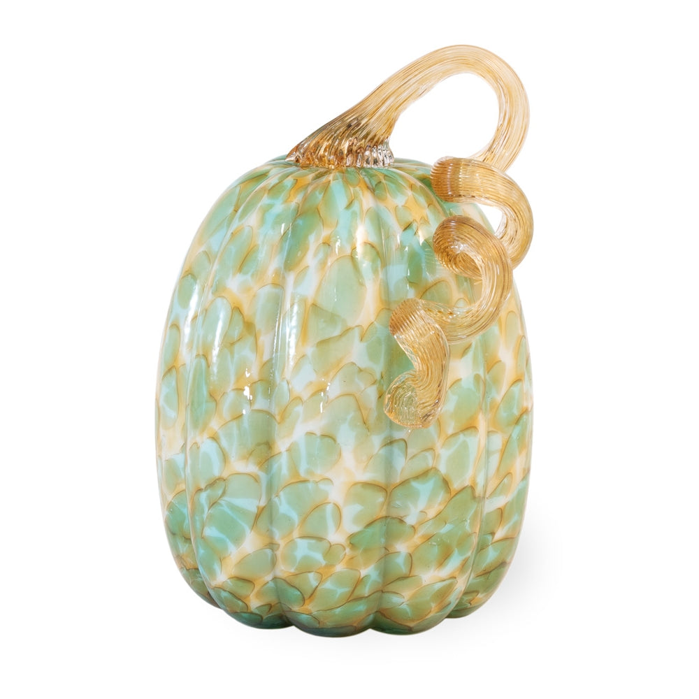 8.5" Tall Green & Gold Glass Pumpkin