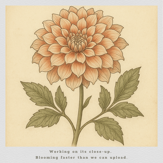 Detailed illustration of a flower with green leaves on a beige background