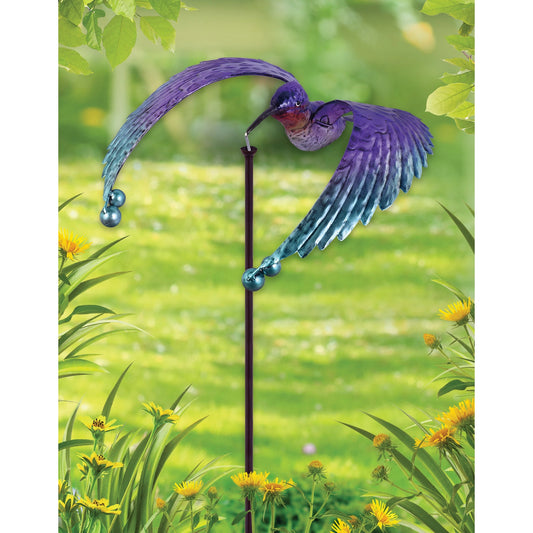 Purple Hummingbird Spinner Balance Drifter Garden Stake 45"