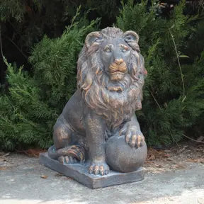 26.5" Tall Magnesium Lion Sentry Statues in Antique Bronze